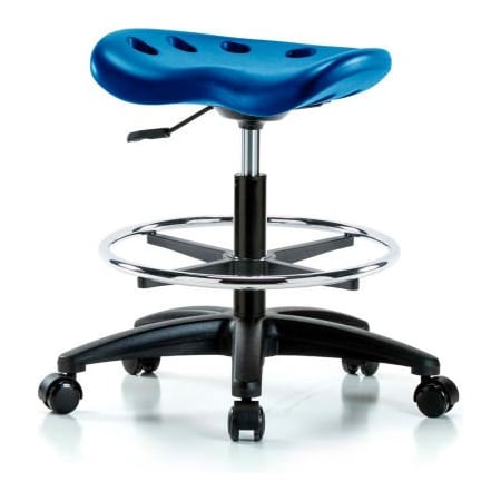 E Com Interion Polyurethane Tractor Stool W/ Foot Ring - Blue w/ Black Base PTMBSL-RG-CF-RC-BLU